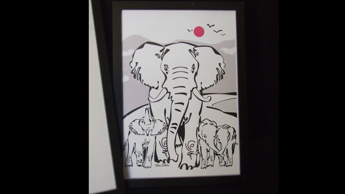 Elephant d'Afrique adulte et les éléphanteaux - Art Numérique